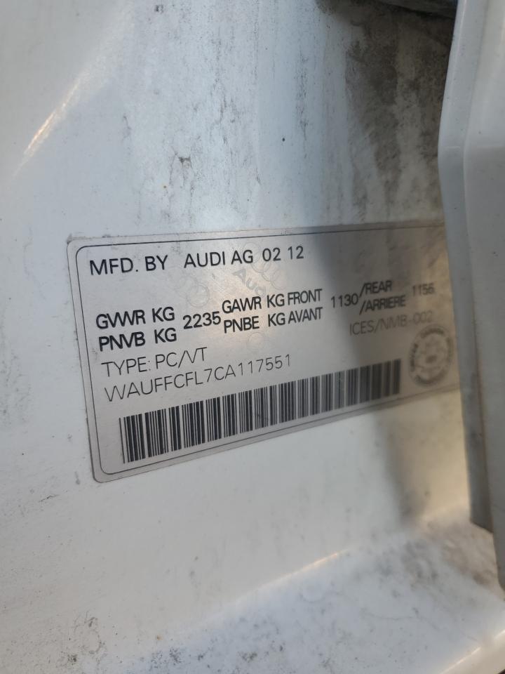 2012 Audi A4 Premium VIN: WAUFFCFL7CA117551 Lot: 87033935
