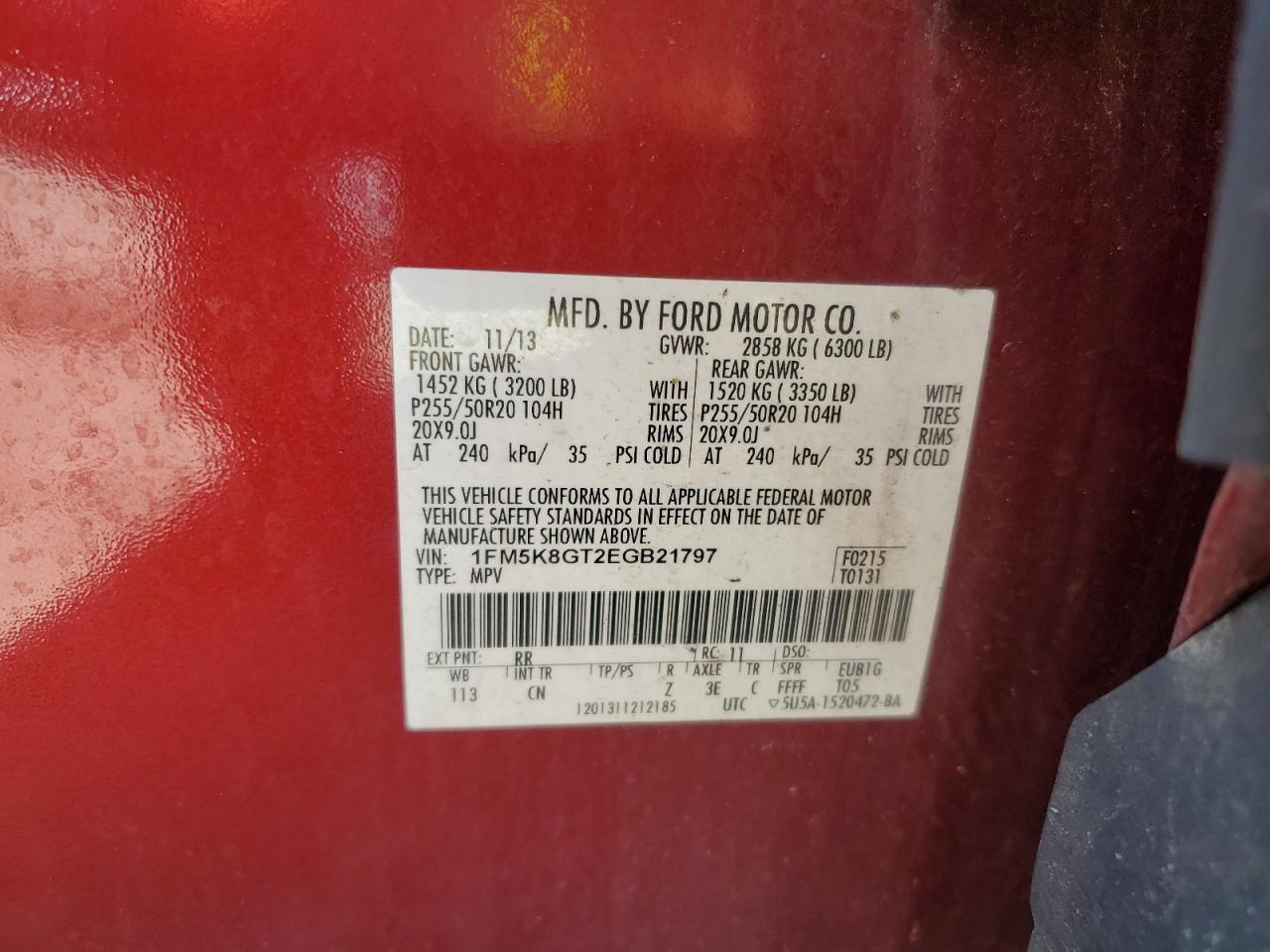 2014 Ford Explorer Sport VIN: 1FM5K8GT2EGB21797 Lot: 85325195