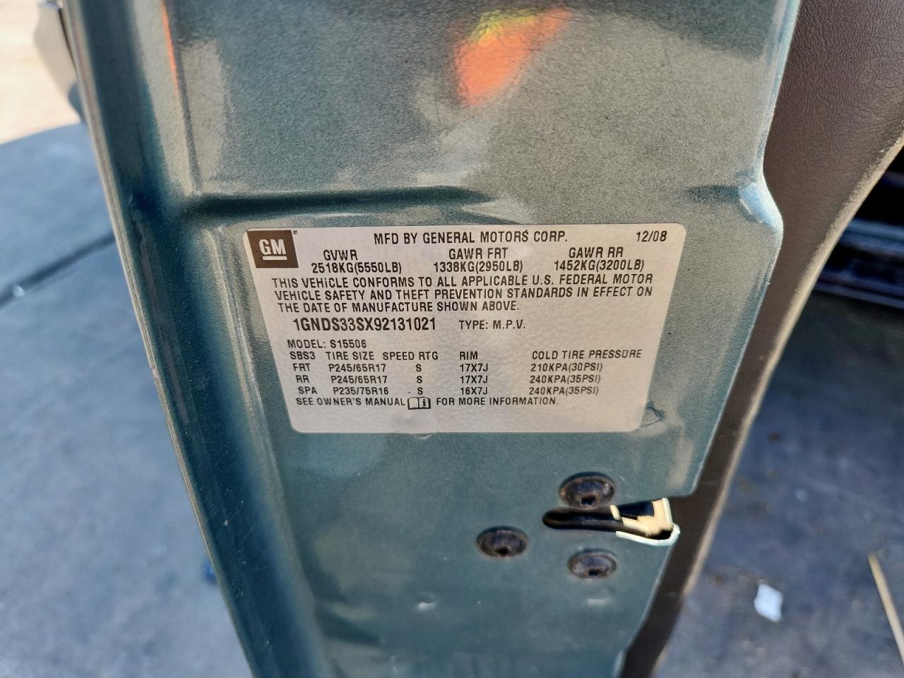 2009 Chevrolet Trailblazer Lt VIN: 1GNDS33SX92131021 Lot: 82295585