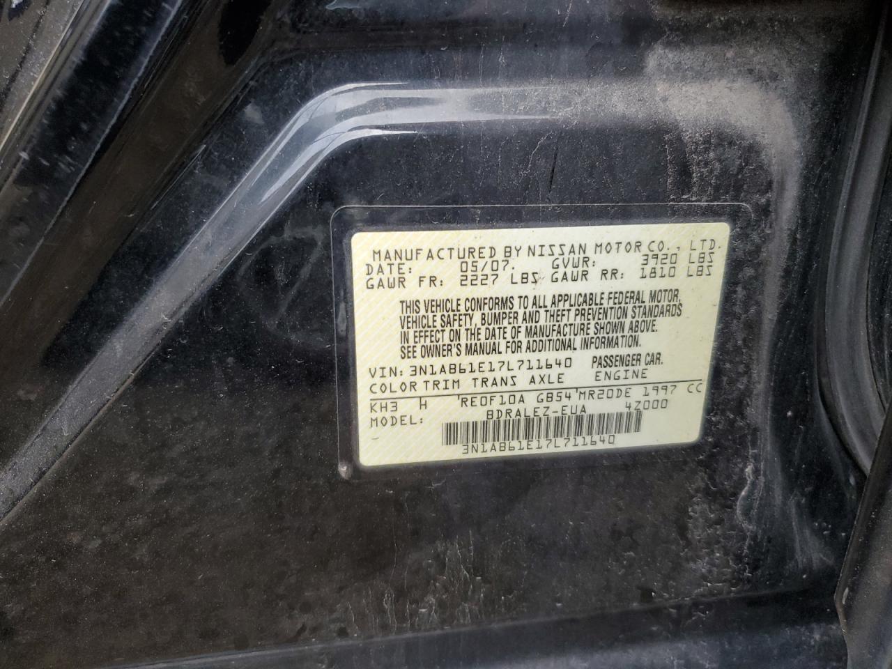 2007 Nissan Sentra 2.0 VIN: 3N1AB61E17L711640 Lot: 82364015