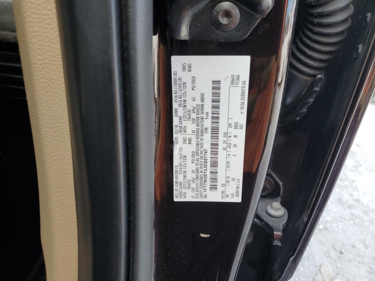 2018 Ford F250 Super Duty VIN: 1FT7W2BT4JEB87747 Lot: 86657965