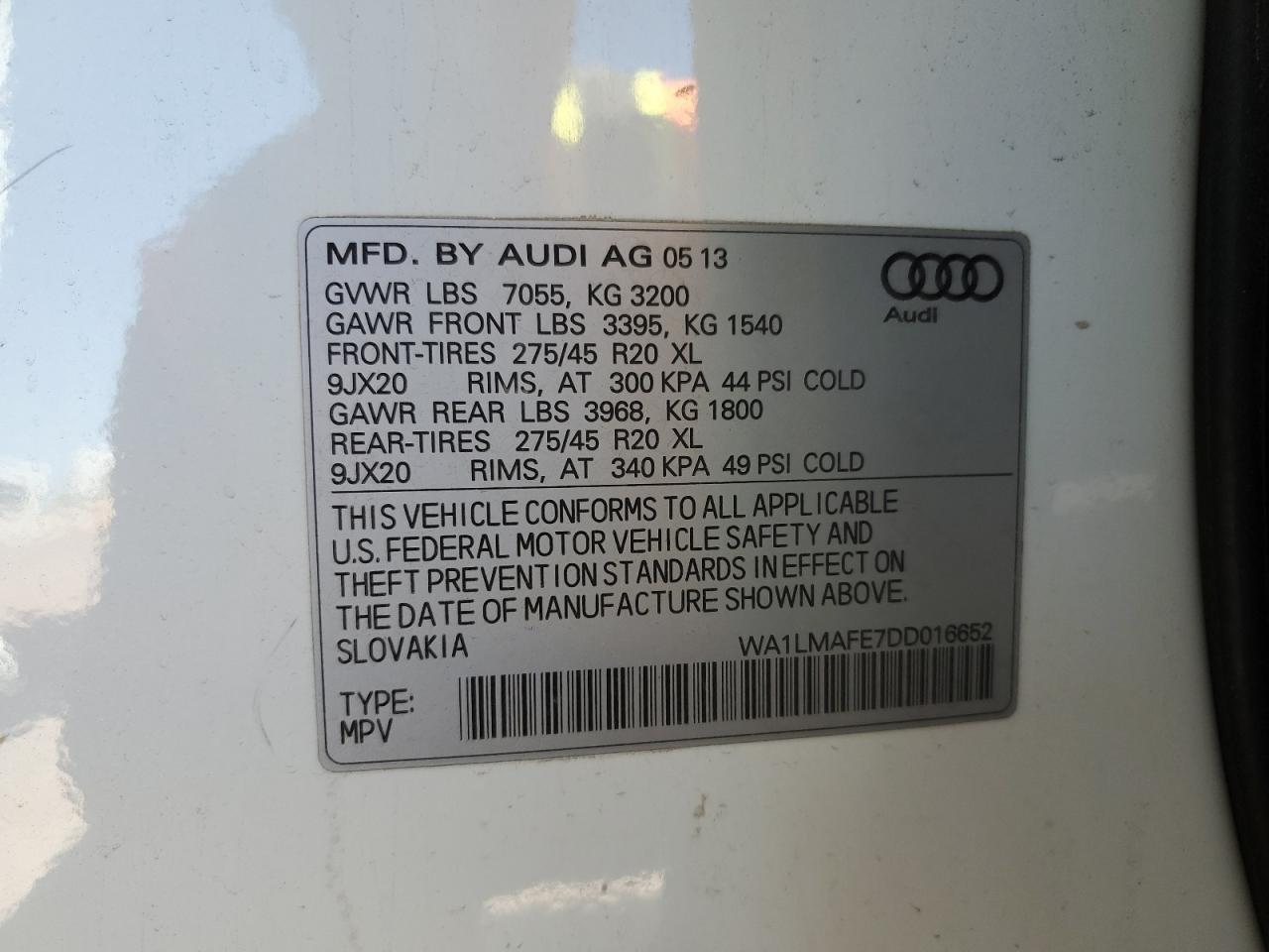 2013 Audi Q7 Premium Plus VIN: WA1LMAFE7DD016652 Lot: 81992605