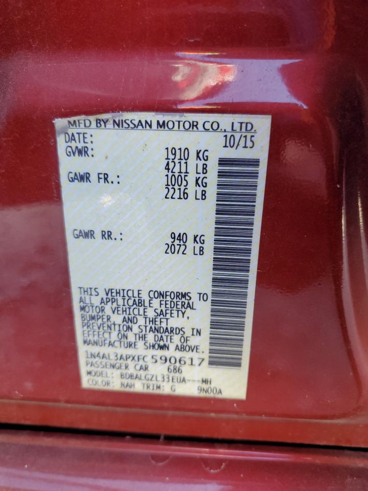 2015 Nissan Altima 2.5 VIN: 1N4AL3APXFC590617 Lot: 82287165