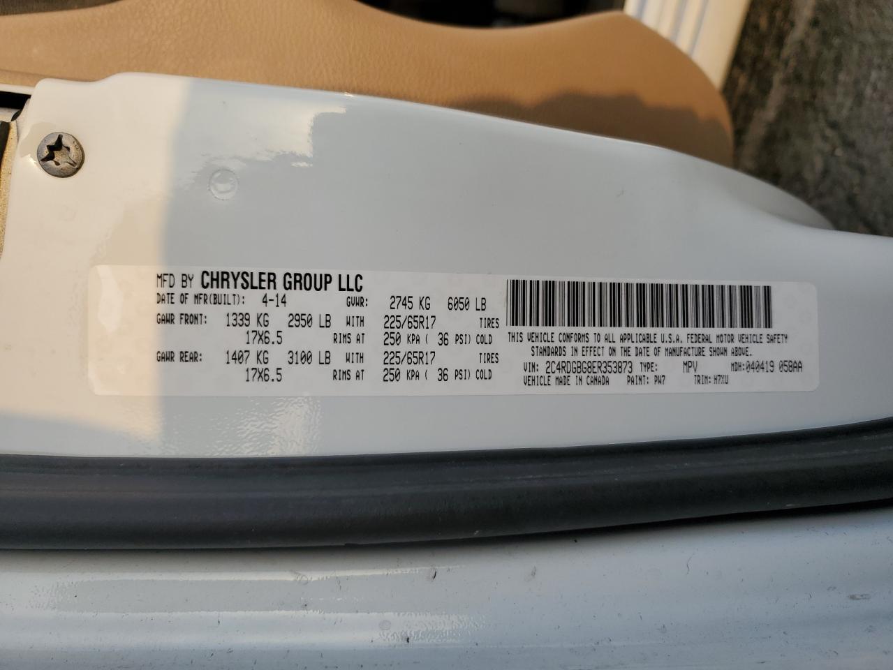 2014 Dodge Grand Caravan Se VIN: 2C4RDGBG8ER353873 Lot: 82312595