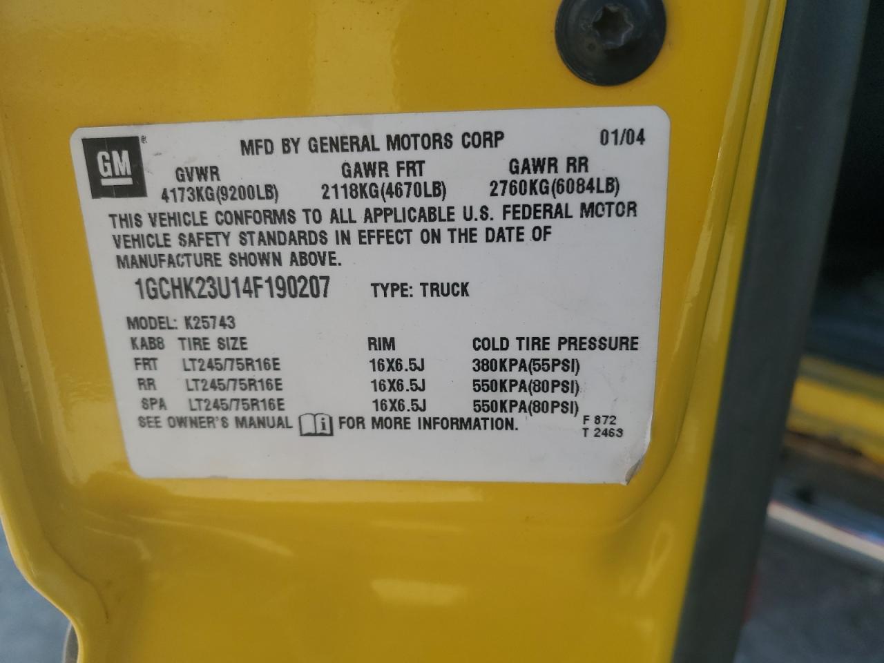 2004 Chevrolet Silverado K2500 Heavy Duty VIN: 1GCHK23U14F190207 Lot: 81964065