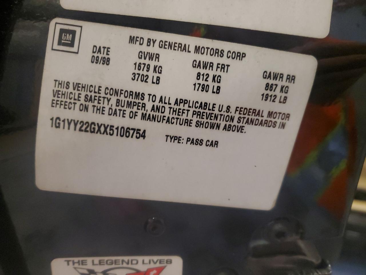 1999 Chevrolet Corvette VIN: 1G1YY22GXX5106754 Lot: 82219985