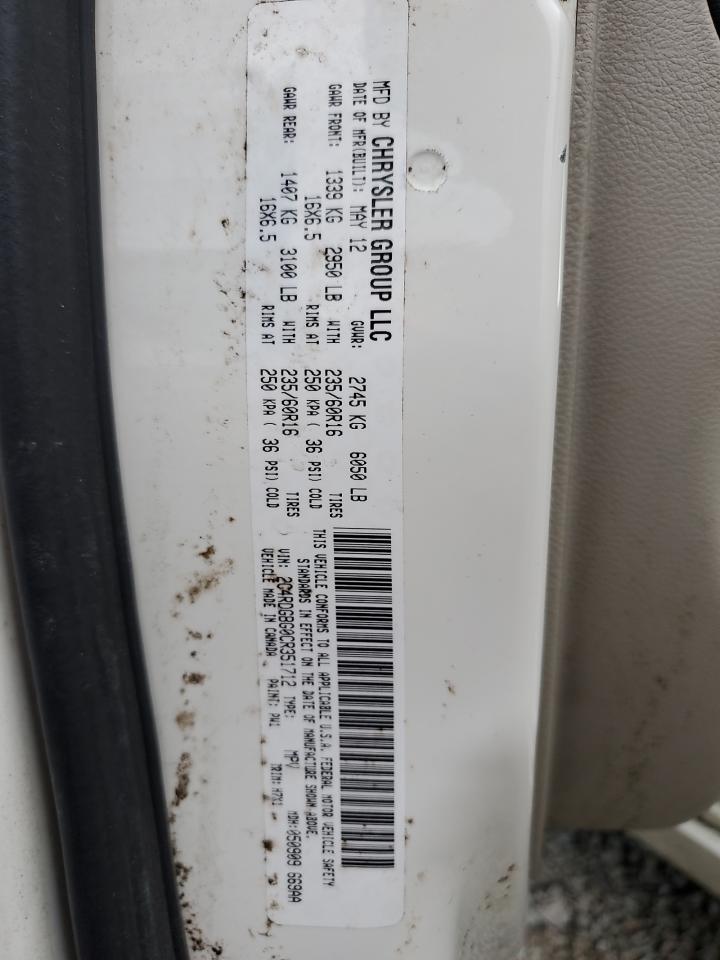 2012 Dodge Grand Caravan Se VIN: 2C4RDGBG0CR351712 Lot: 82432635