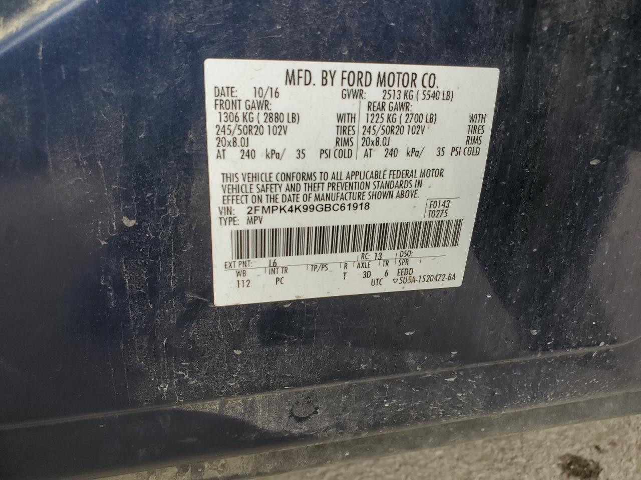 2016 Ford Edge Titanium VIN: 2FMPK4K99GBC61918 Lot: 86496735