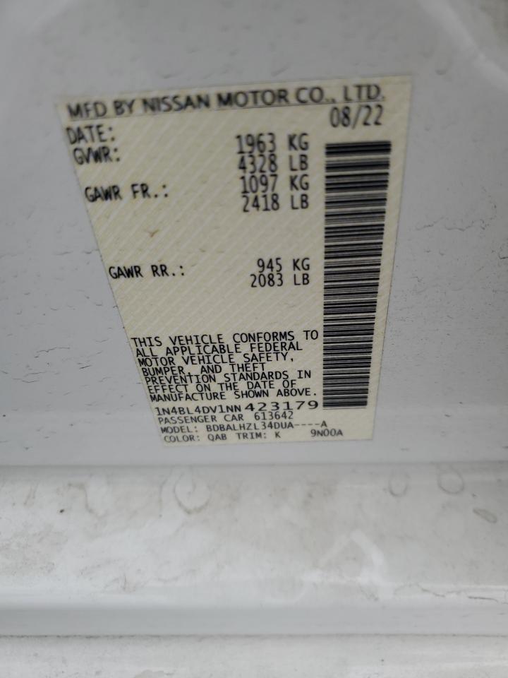 2022 Nissan Altima Sv VIN: 1N4BL4DV1NN423179 Lot: 86146945