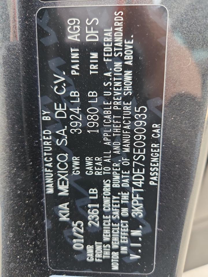 2025 Kia K4 Lx VIN: 3KPFT4DE7SE090935 Lot: 89688735