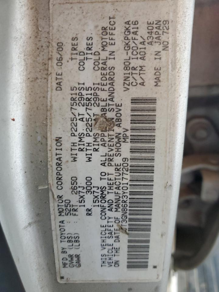 2000 Toyota 4Runner Sr5 VIN: JT3GN86R3Y0177209 Lot: 82278375