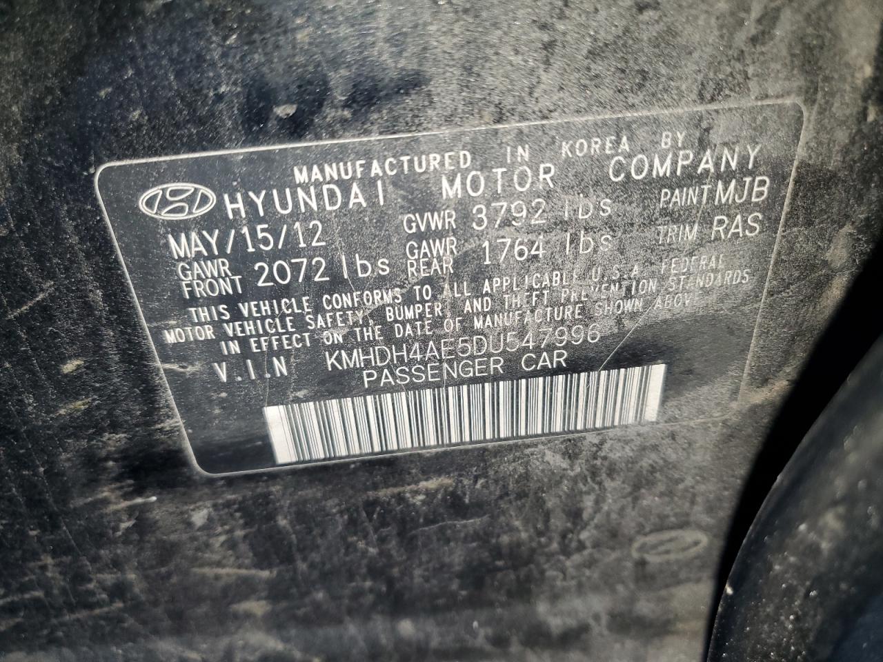 2013 Hyundai Elantra Gls VIN: KMHDH4AE5DU547996 Lot: 84070795