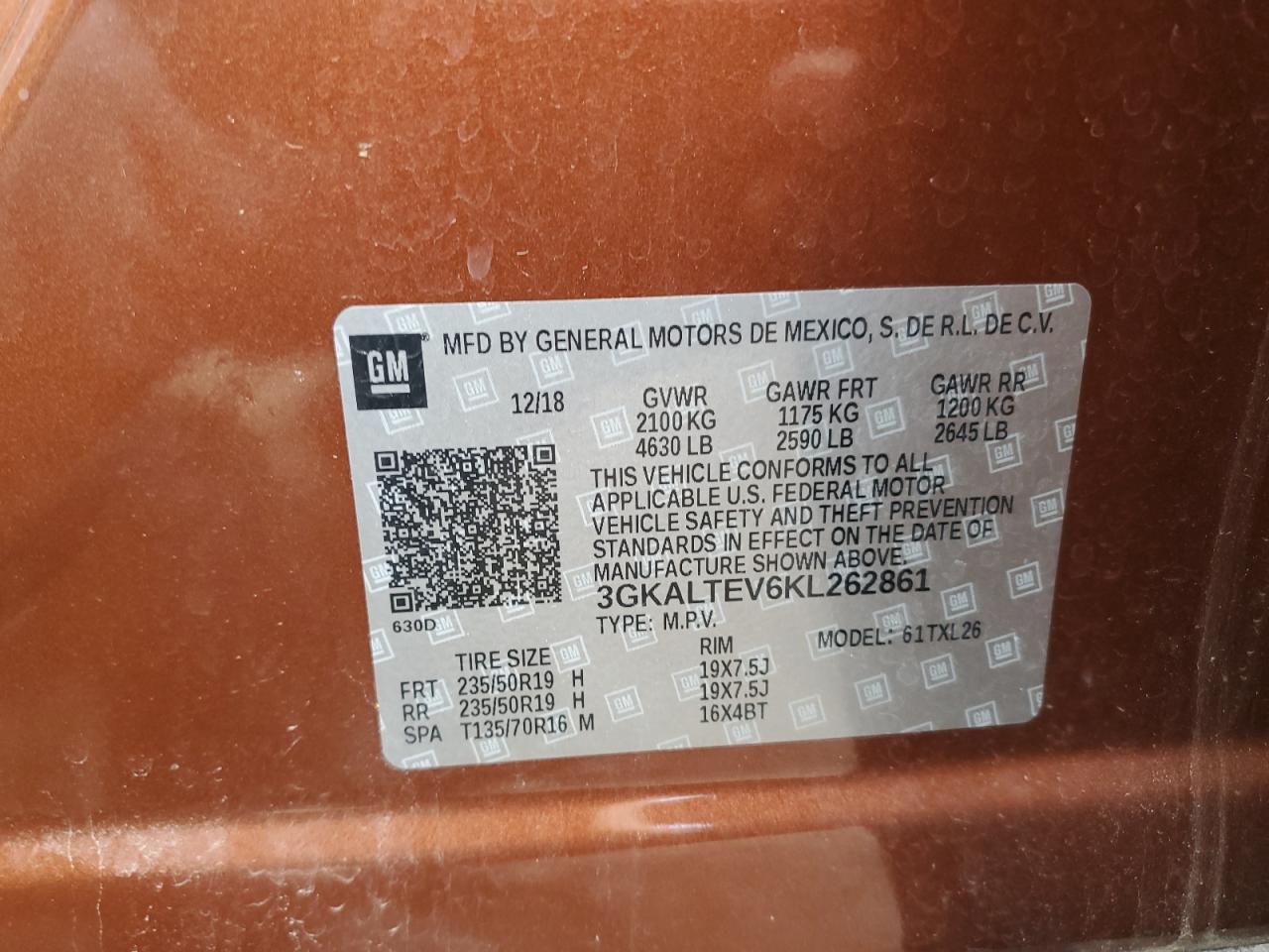 2019 GMC Terrain Sle VIN: 3GKALTEV6KL262861 Lot: 82361035