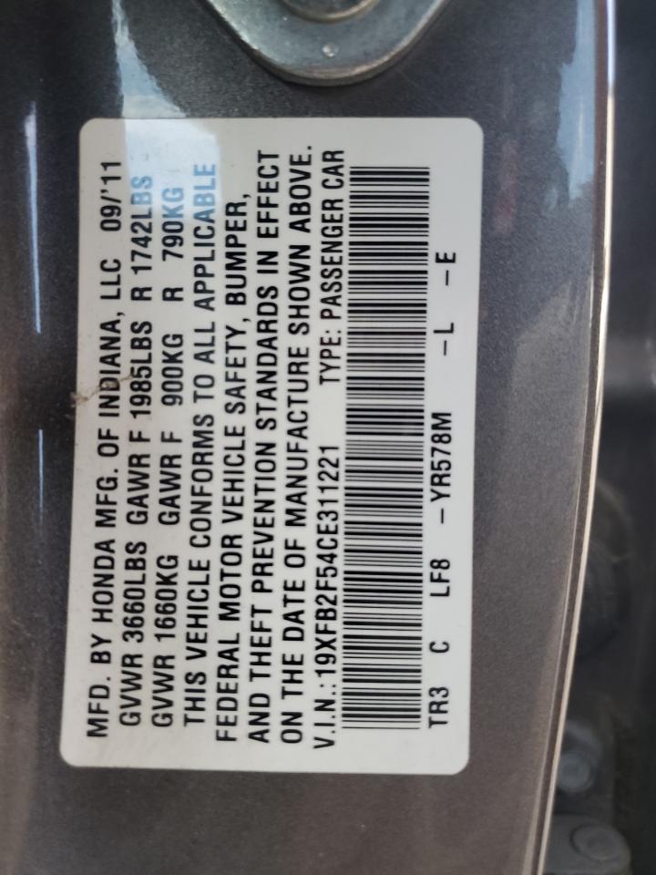 2012 Honda Civic Lx VIN: 19XFB2F54CE311221 Lot: 85004365