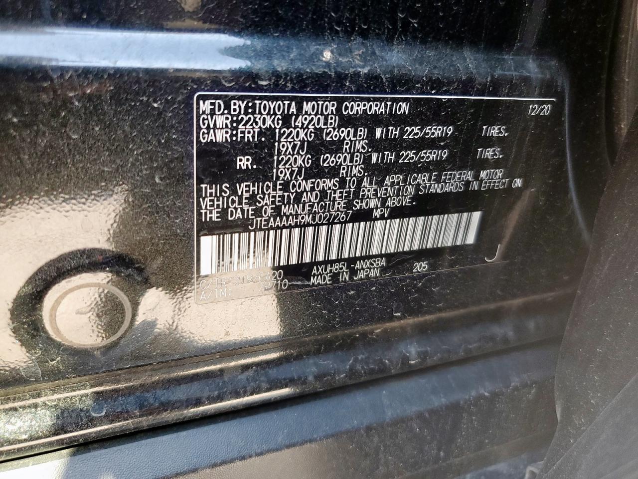 2021 Toyota Venza Le VIN: JTEAAAAH9MJ027267 Lot: 84749535