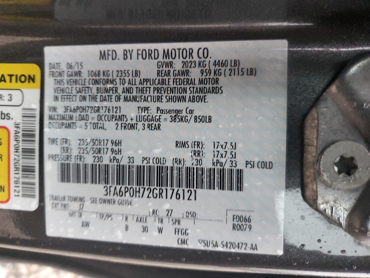 2016 Ford Fusion Se VIN: 3FA6P0H72GR176121 Lot: 85329345