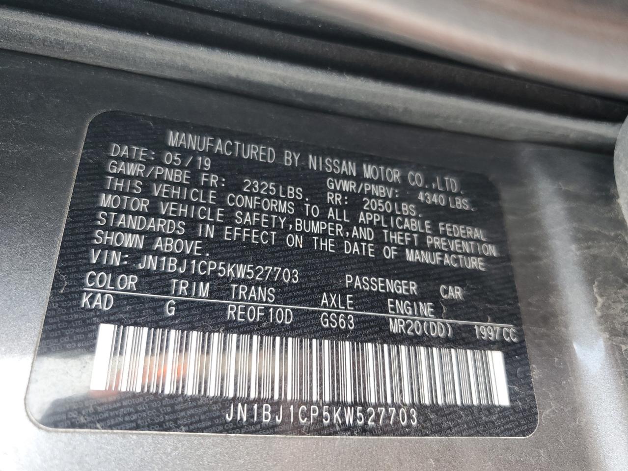 2019 Nissan Rogue Sport S VIN: JN1BJ1CP5KW527703 Lot: 84609375