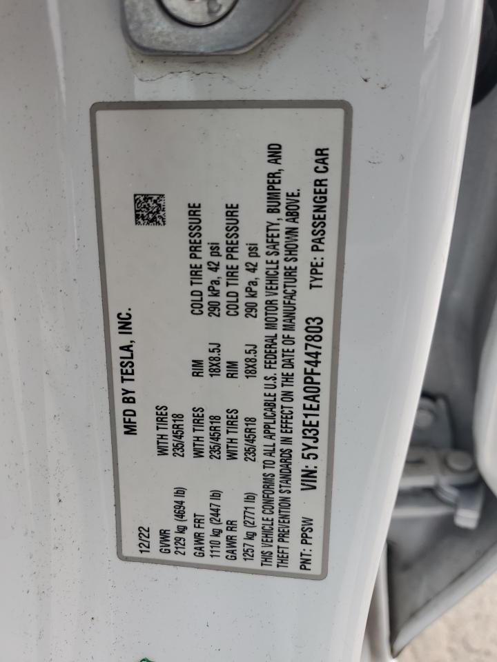 2023 Tesla Model 3 VIN: 5YJ3E1EA0PF447803 Lot: 85690945