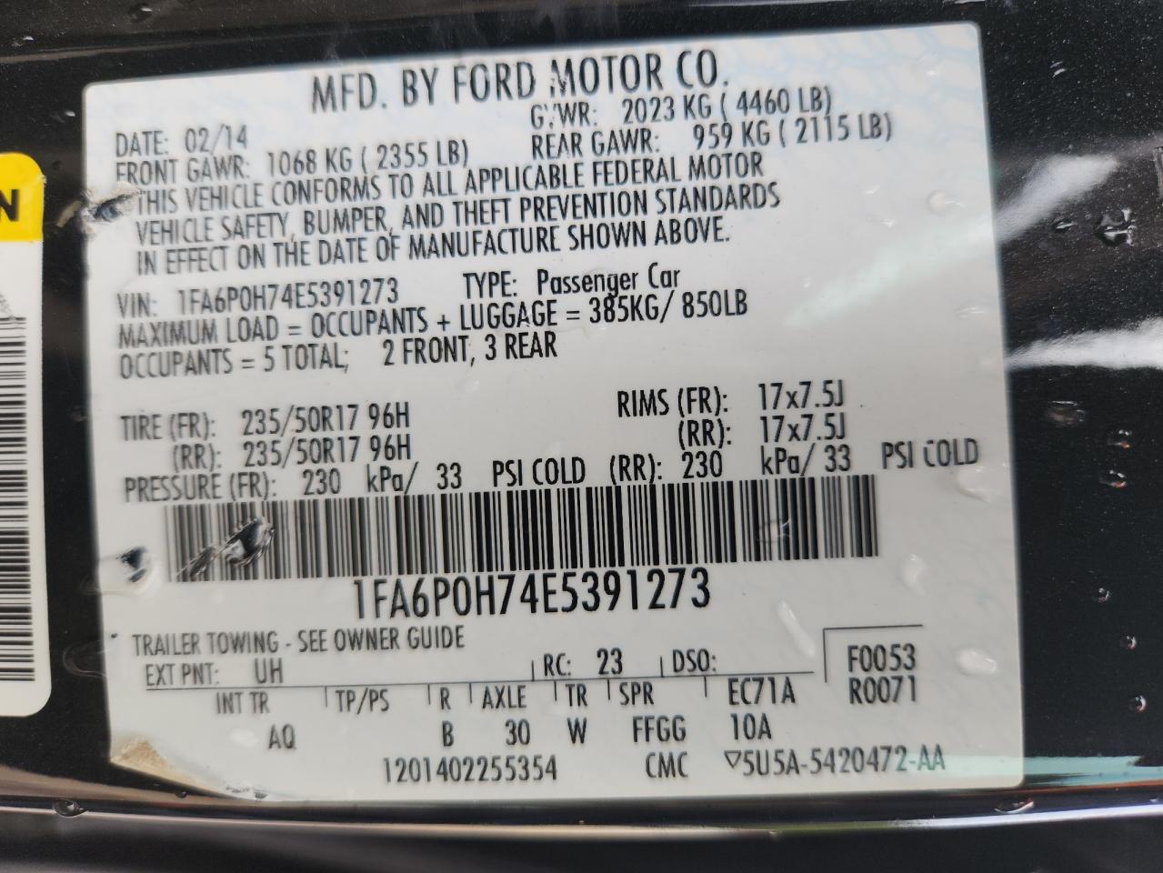 2014 Ford Fusion Se VIN: 1FA6P0H74E5391273 Lot: 89435855