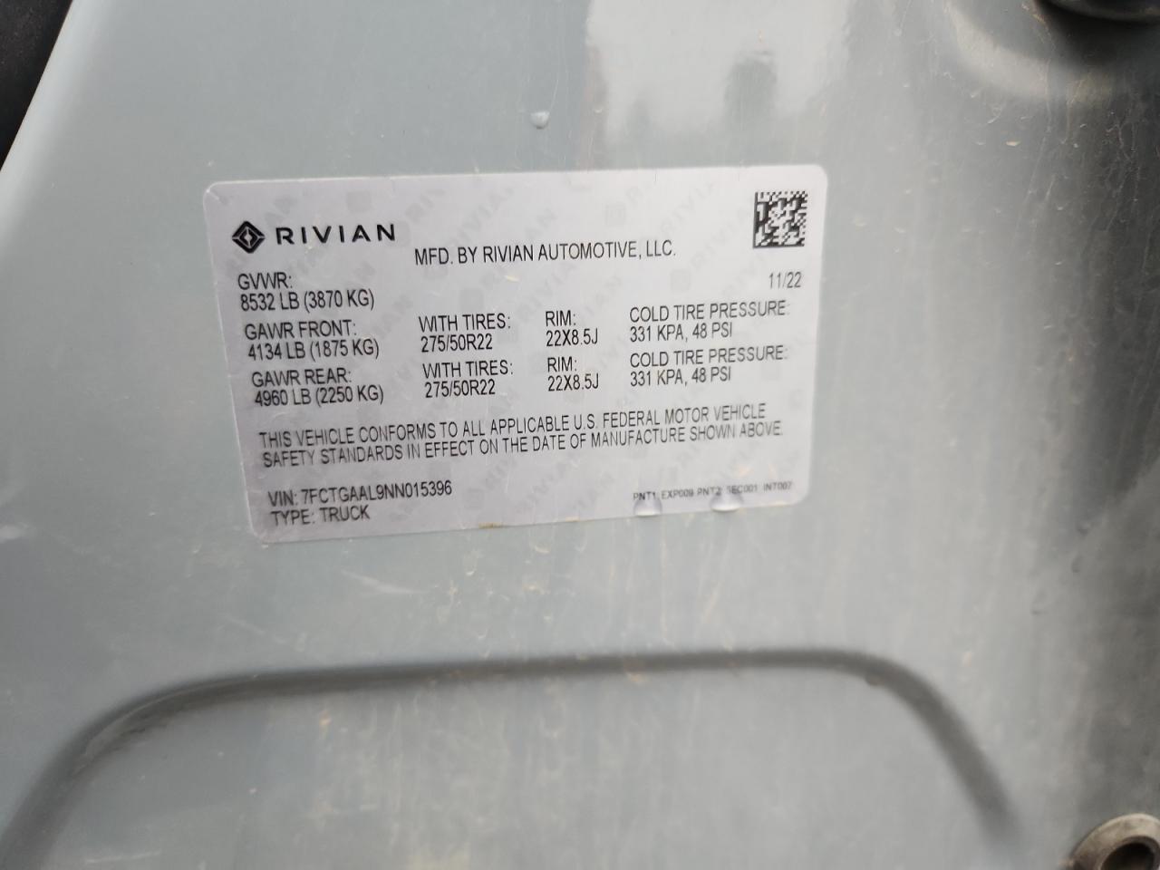 2022 Rivian R1T Launch Edition VIN: 7FCTGAAL9NN015396 Lot: 90294075