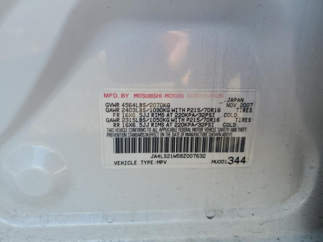 2008 Mitsubishi Outlander Es VIN: JA4LS21W58Z007632 Lot: 86449195