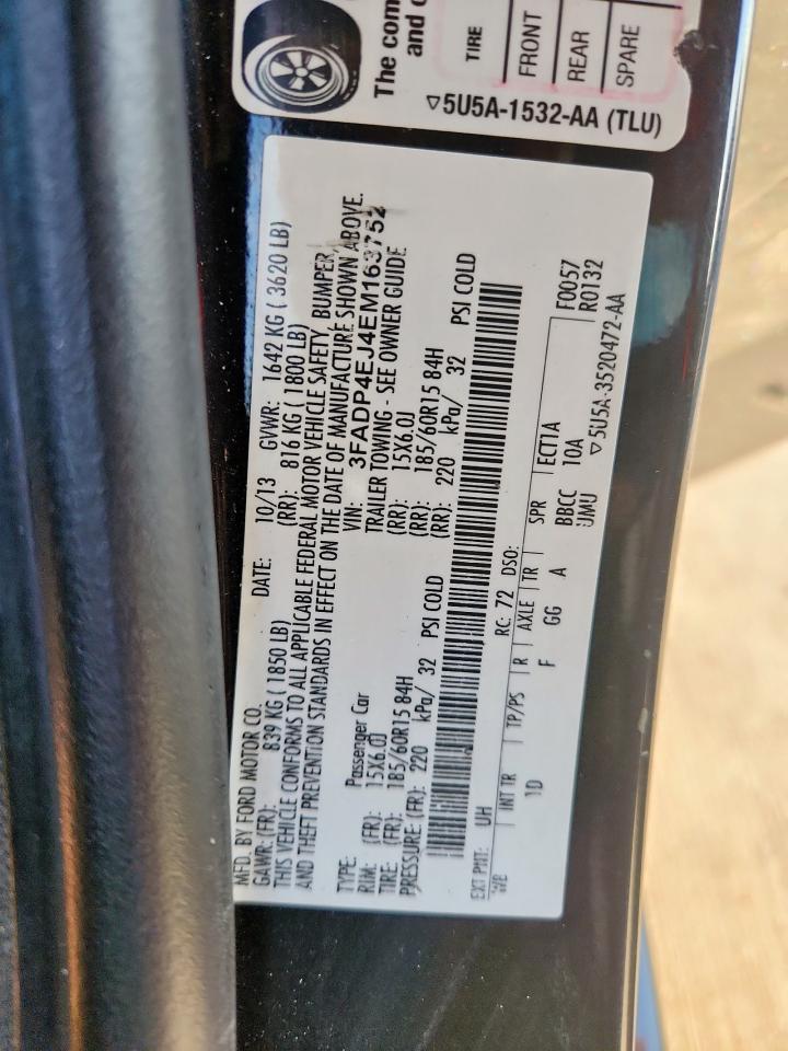 2014 Ford Fiesta Se VIN: 3FADP4EJ4EM163752 Lot: 85834435