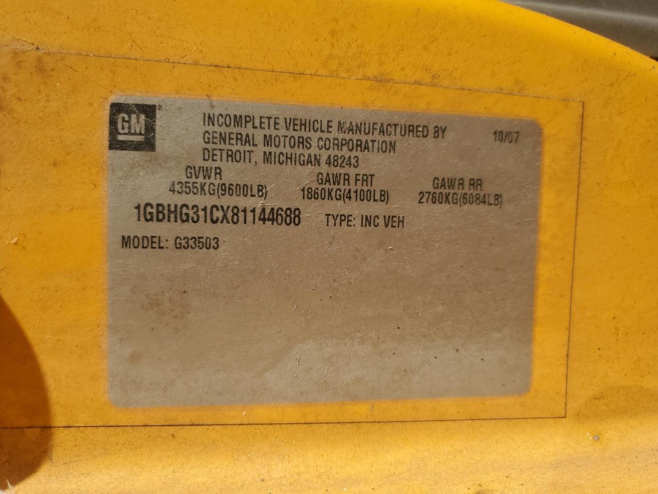 2008 Chevrolet Express G3 - School Bus VIN: 1GBHG31CX81144688 Lot: 81517785