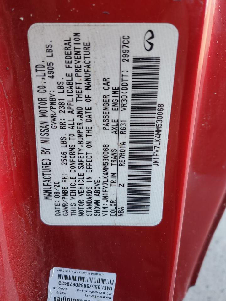 2021 Infiniti Q60 Red Sport 400 VIN: JN1FV7LK4MM530068 Lot: 86291615