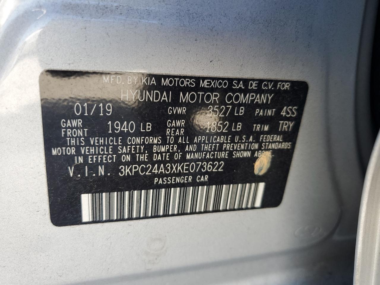 2019 Hyundai Accent Se VIN: 3KPC24A3XKE073622 Lot: 82519435