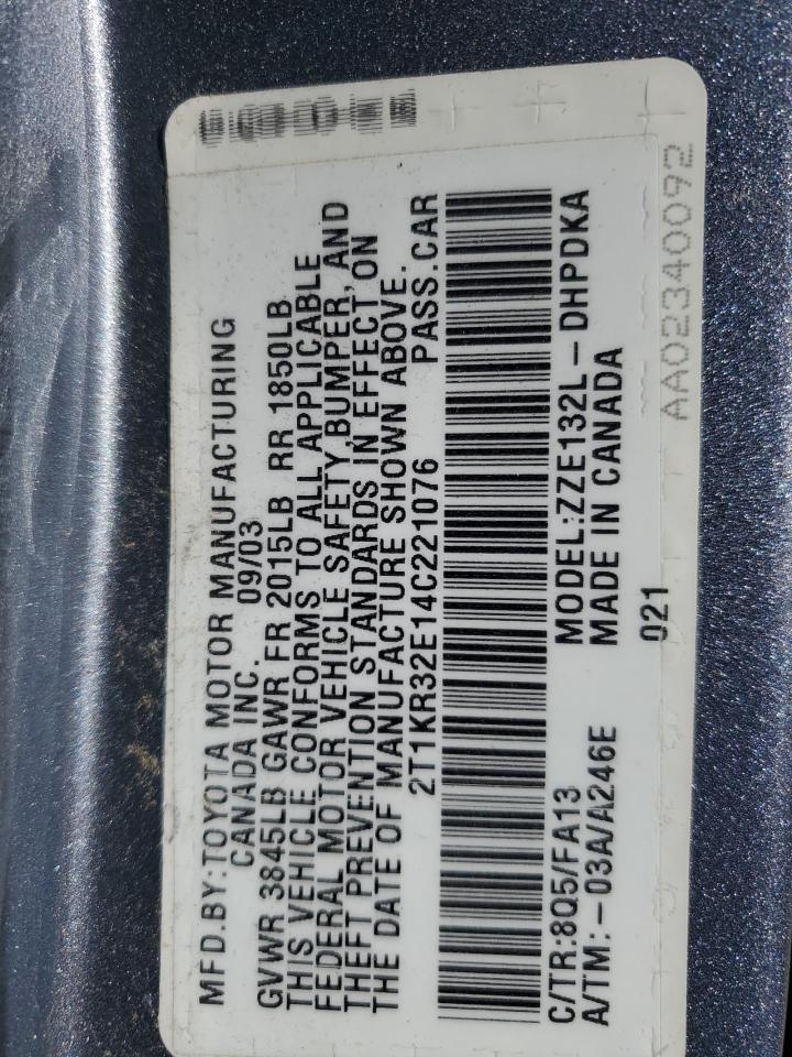 2004 Toyota Corolla Matrix Xr VIN: 2T1KR32E14C221076 Lot: 85579495