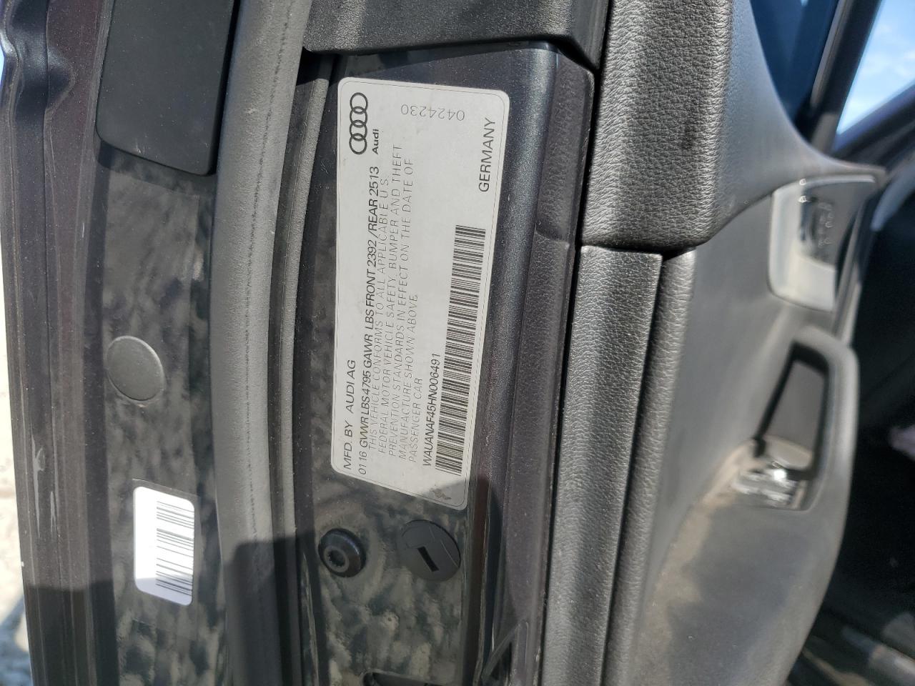 2017 Audi A4 Premium VIN: WAUANAF45HN006491 Lot: 82299725