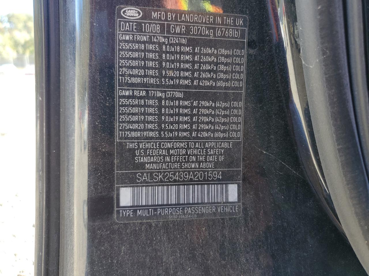 2009 Land Rover Range Rover Sport Hse VIN: SALSK25439A201594 Lot: 71572815