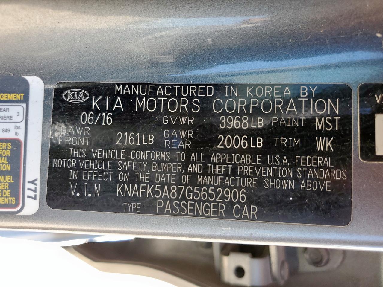 2016 Kia Forte Lx VIN: KNAFK5A87G5652906 Lot: 86226595