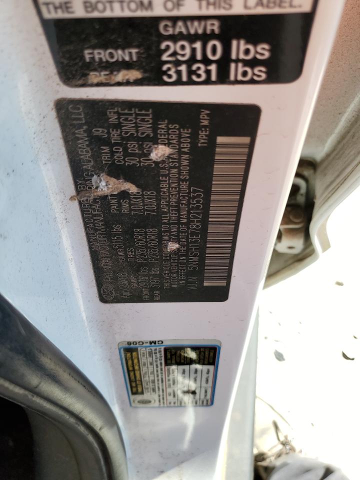 2008 Hyundai Santa Fe Se VIN: 5NMSH13E78H213537 Lot: 85001375