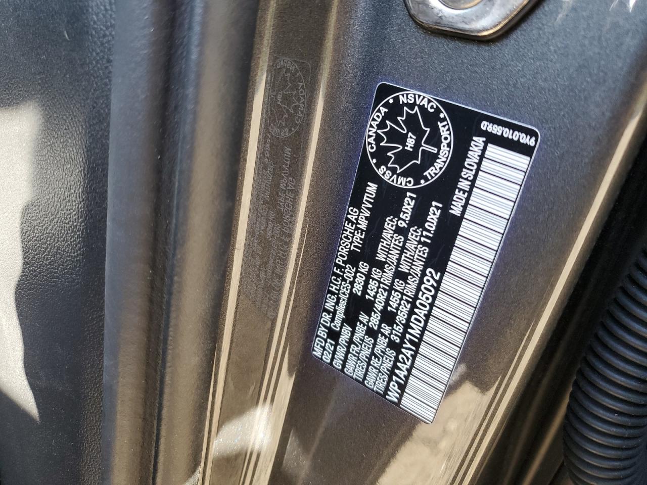 2021 Porsche Cayenne VIN: WP1AA2AY1MDA05092 Lot: 84260105