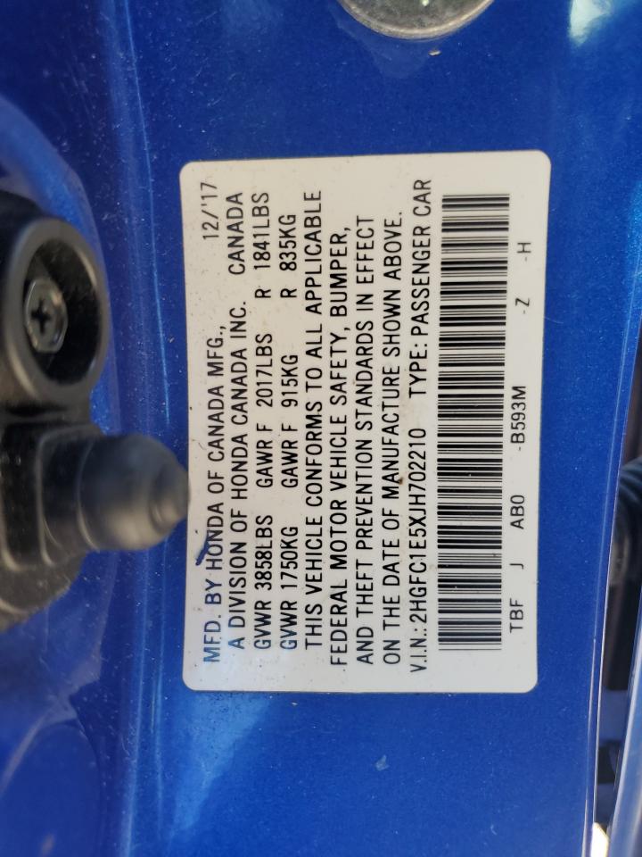 2018 Honda Civic Si VIN: 2HGFC1E5XJH702210 Lot: 82236075