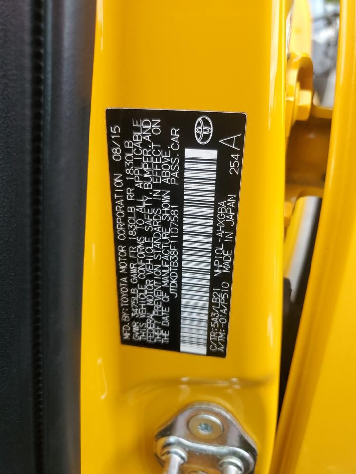 2015 Toyota Prius C VIN: JTDKDTB38F1107581 Lot: 86124655