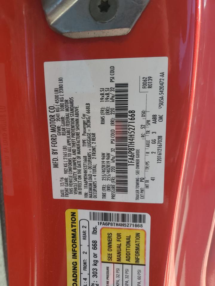 2017 Ford Mustang VIN: 1FA6P8TH4H5271668 Lot: 89488535