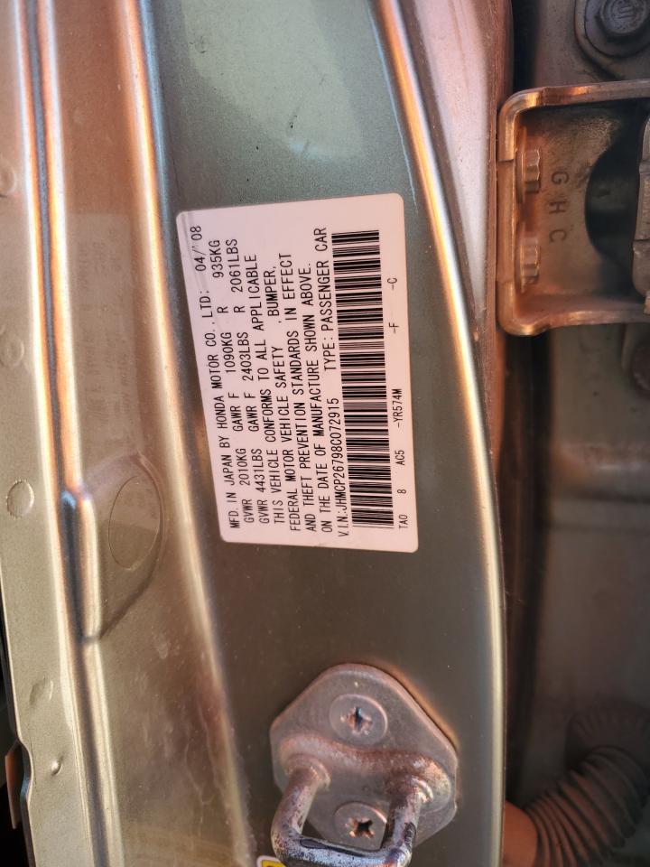 2008 Honda Accord Ex VIN: JHMCP26798C072915 Lot: 85762885