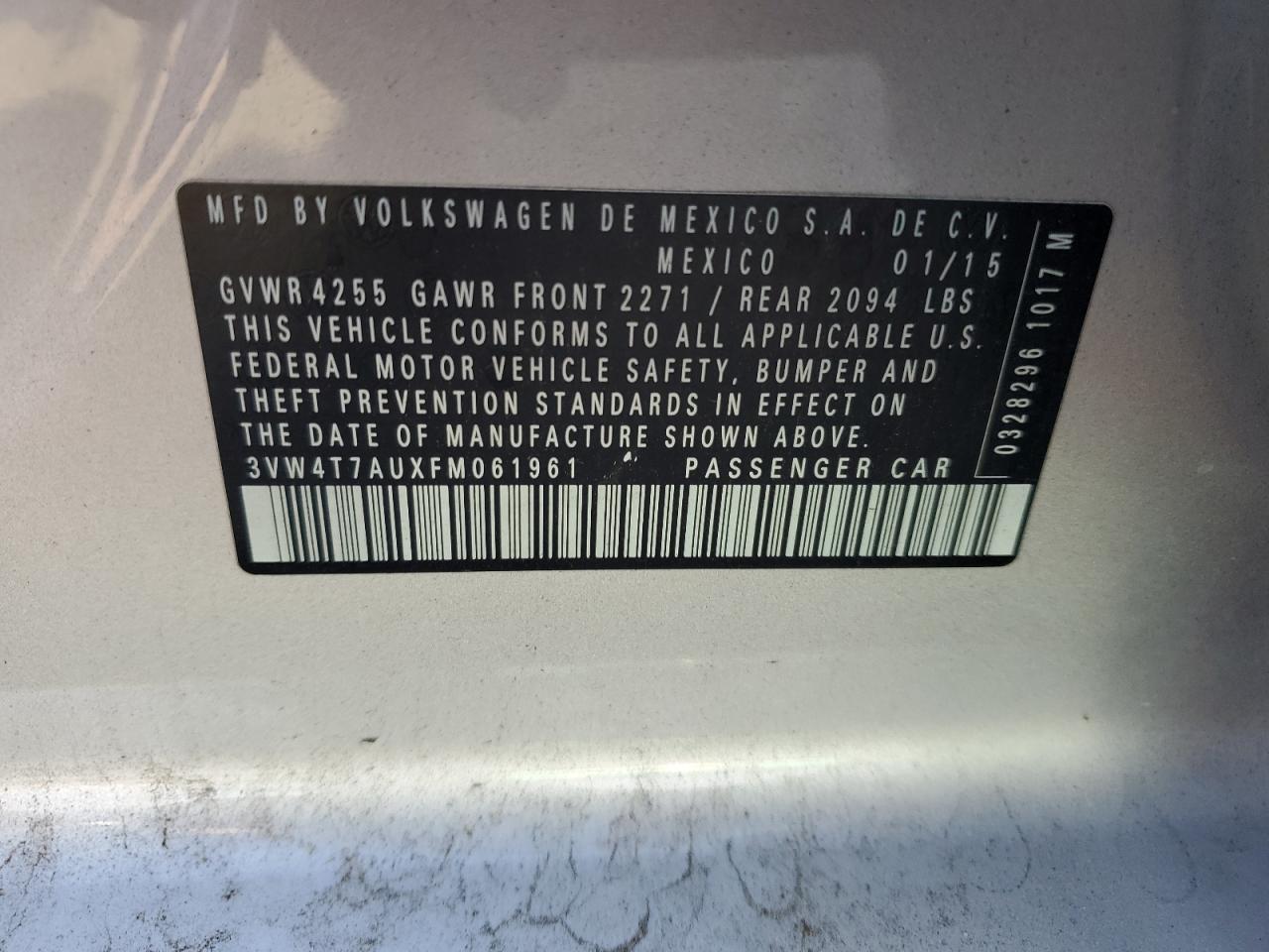 2015 Volkswagen Gti VIN: 3VW4T7AUXFM061961 Lot: 83799375