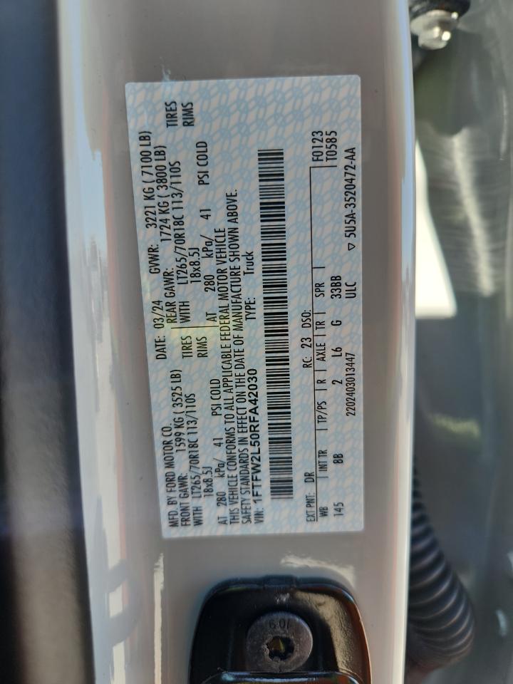 2024 Ford F150 Stx VIN: 1FTFW2L50RFA42030 Lot: 86533195