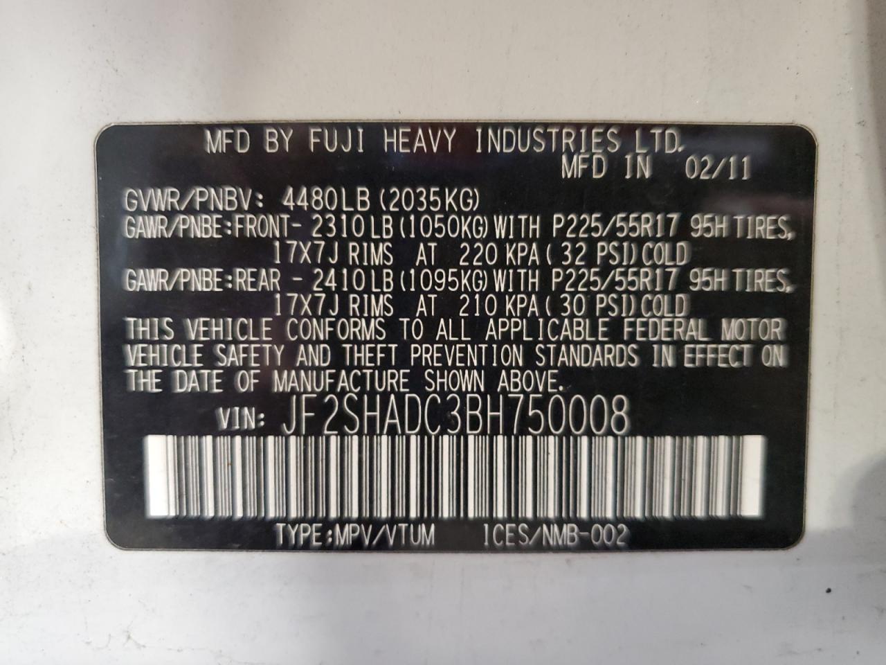 2011 Subaru Forester 2.5X Premium VIN: JF2SHADC3BH750008 Lot: 86763165