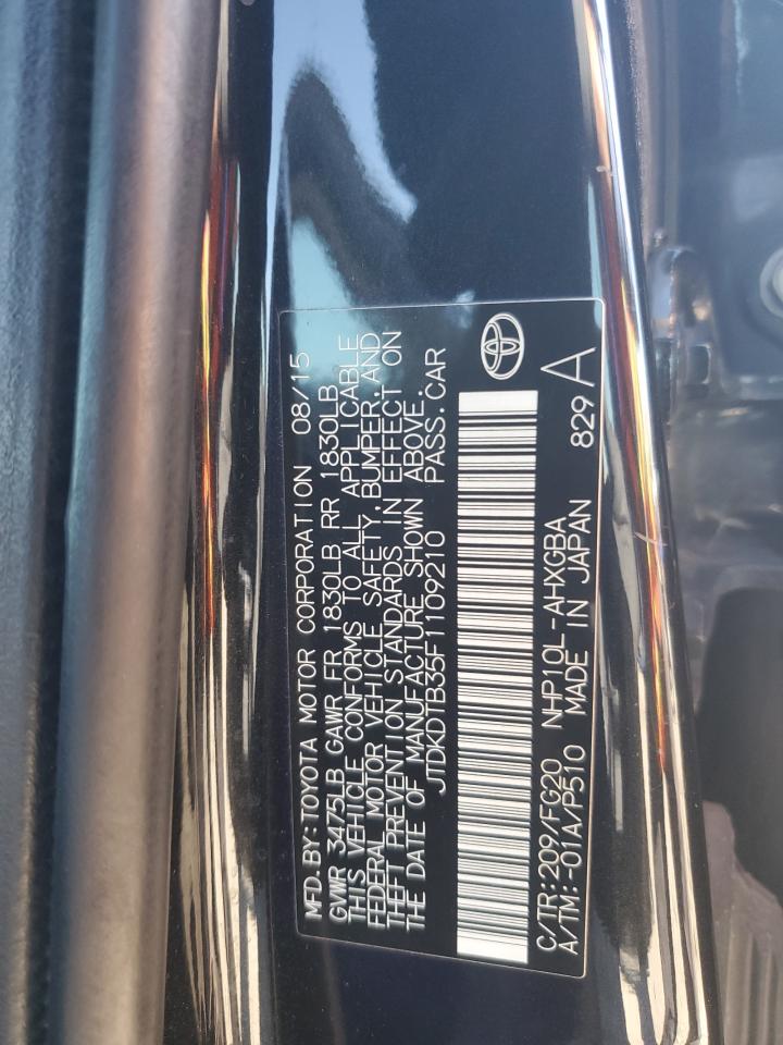 2015 Toyota Prius C VIN: JTDKDTB35F1109210 Lot: 90273305