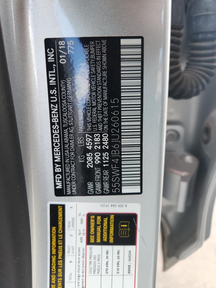 2018 Mercedes-Benz C 300 VIN: 55SWF4JB6JU260615 Lot: 85308195