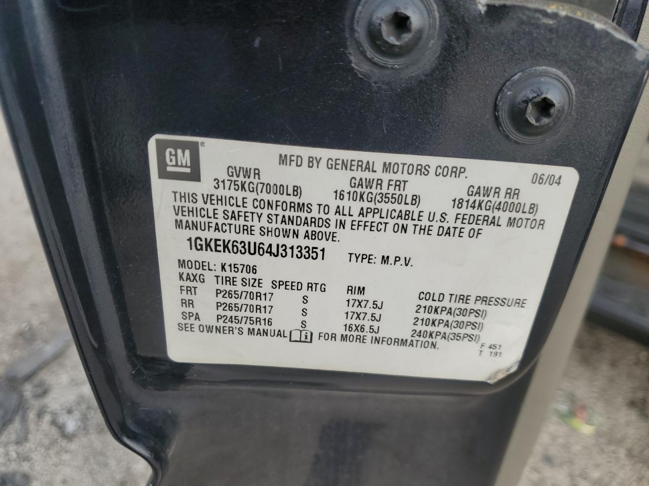 2004 GMC Yukon Denali VIN: 1GKEK63U64J313351 Lot: 82255735