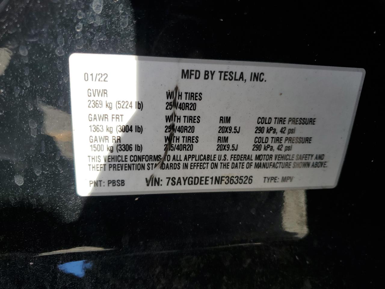 2022 Tesla Model Y VIN: 7SAYGDEE1NF363526 Lot: 84979785