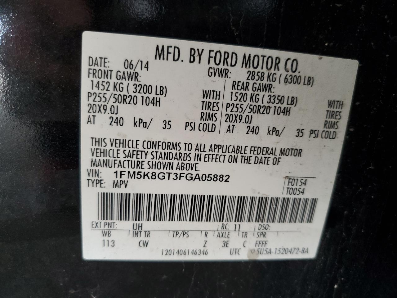 2015 Ford Explorer Sport VIN: 1FM5K8GT3FGA05882 Lot: 85687285