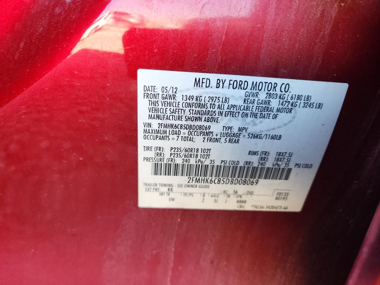 2013 Ford Flex Sel VIN: 2FMHK6C85DBD08069 Lot: 84285645