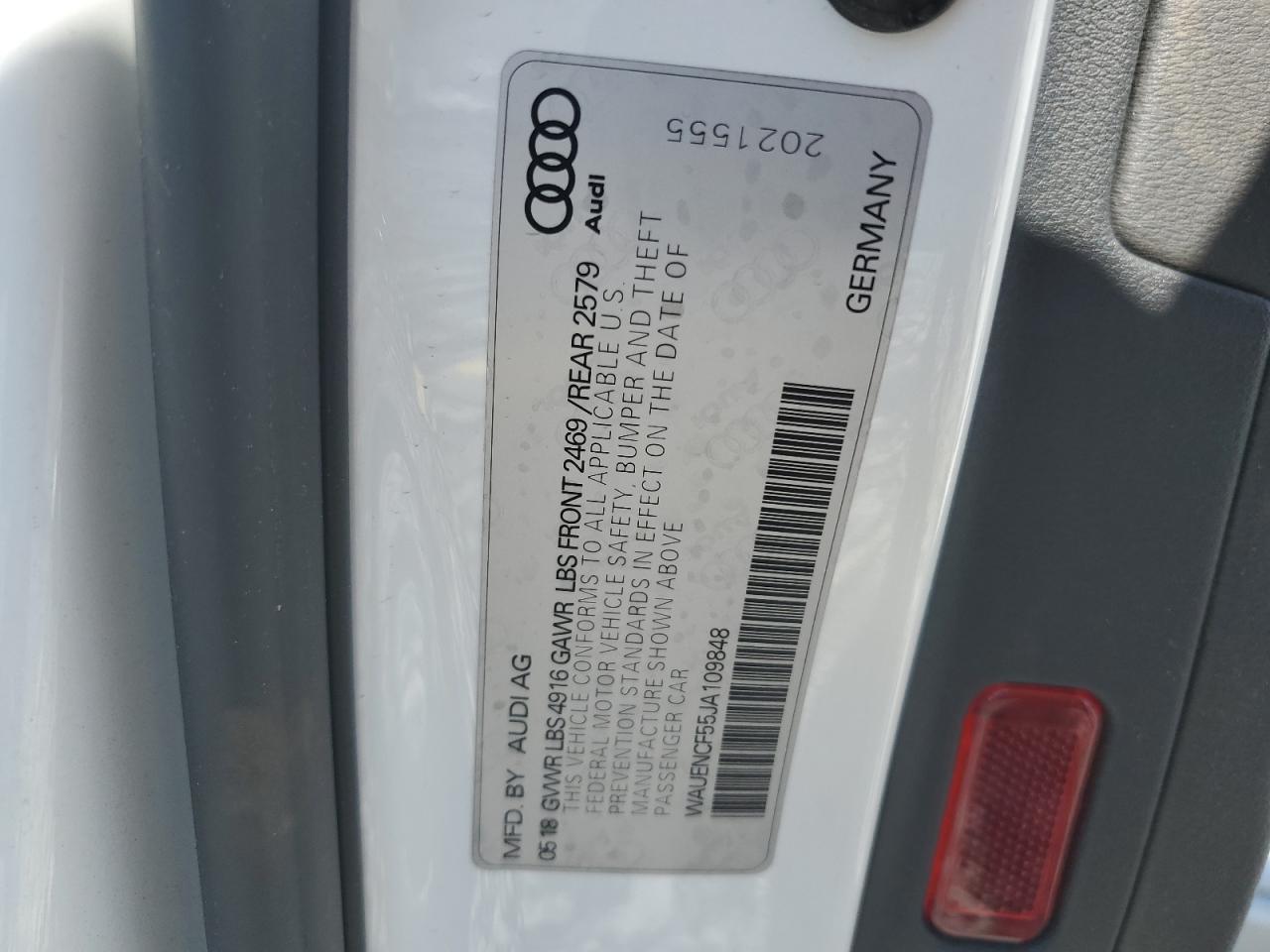 2018 Audi A5 Premium Plus S-Line VIN: WAUENCF55JA109848 Lot: 82347375