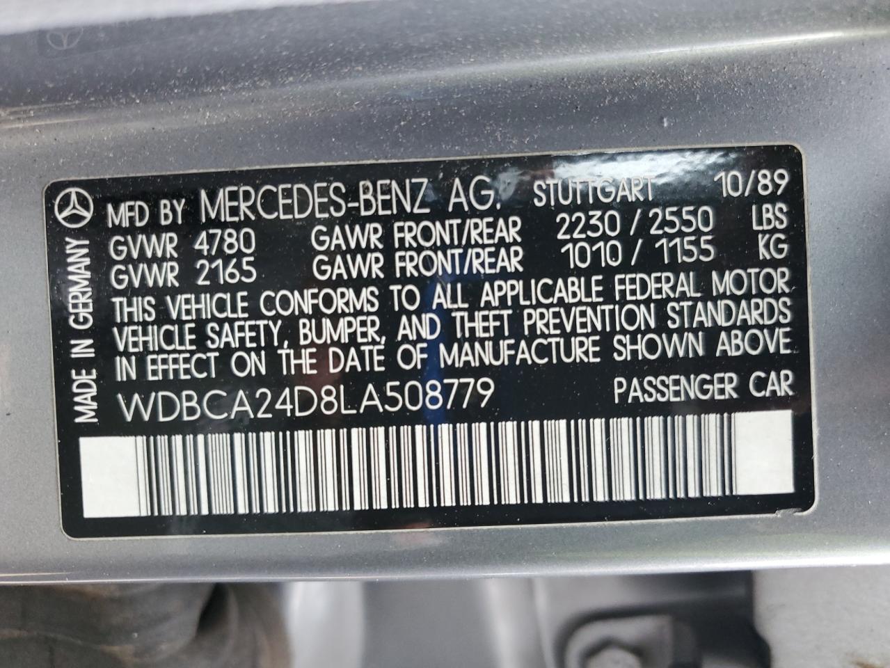 1990 Mercedes-Benz 300 Se VIN: WDBCA24D8LA508779 Lot: 90486405